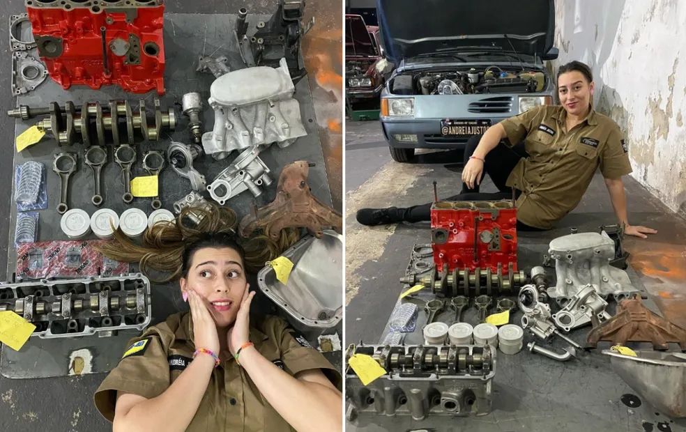 Andreia Justos trabalha como mecânica em São Paulo (SP) — Foto: @andreiajustos/Instagram/Reprodução